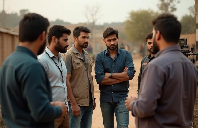 Bharat Locations team members discussing a project on location