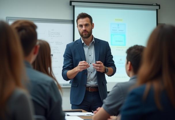 Image of a film production expert explaining concepts to students